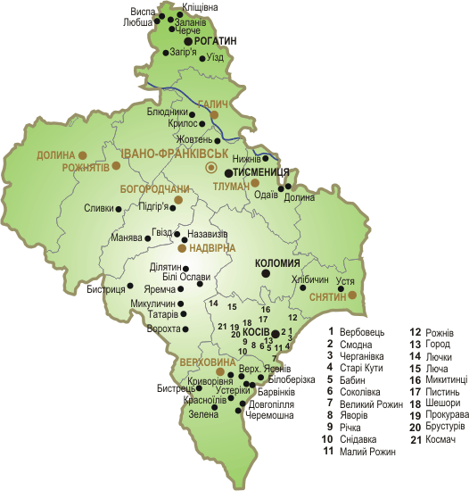 Monuments disposition in Ivano-Frankivs`k region